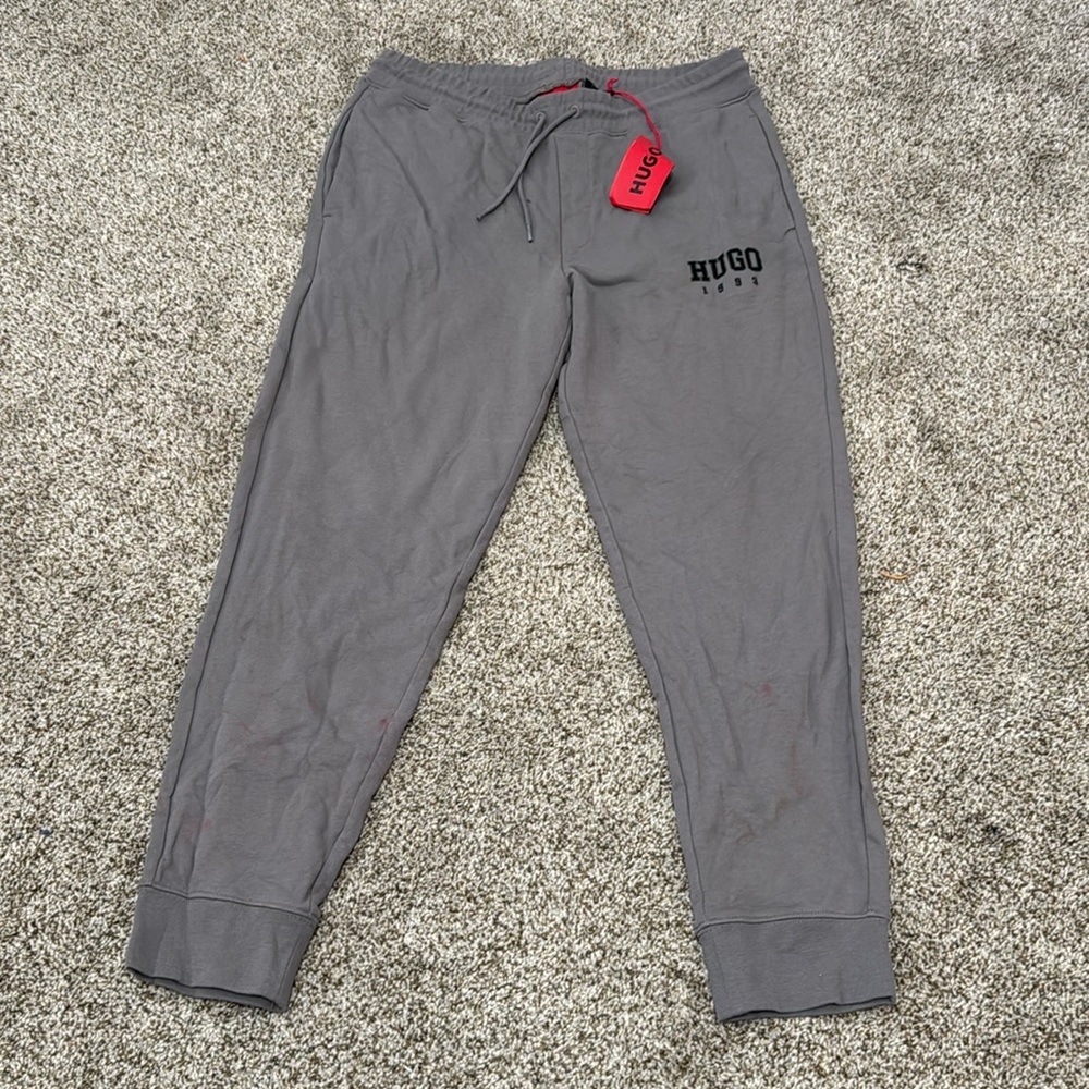 HUGO Jersey Drawstring Pant with Hugo 1993 Logo in Medium Gray
